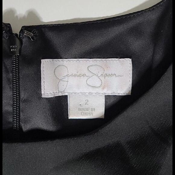 Jessica Simpson Black Dress Overlay Detail Gold Belt Split Shoulder Sleeve Sz 2 - Picture 3 of 5